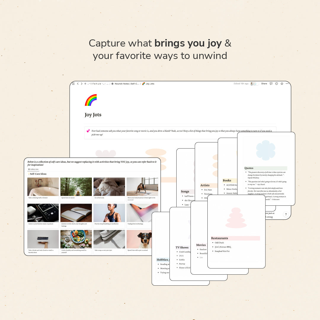Nourish Notes | Self-Care Planner, Habit Tracker, & Gratitude Journal (Notion Template)